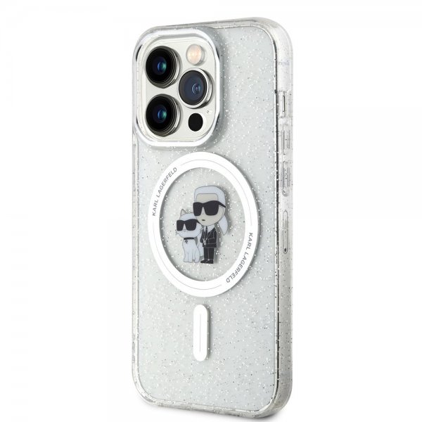 Karl Lagerfeld iPhone 15 Pro Cover Karl & Choupette Glitter MagSafe Transparent