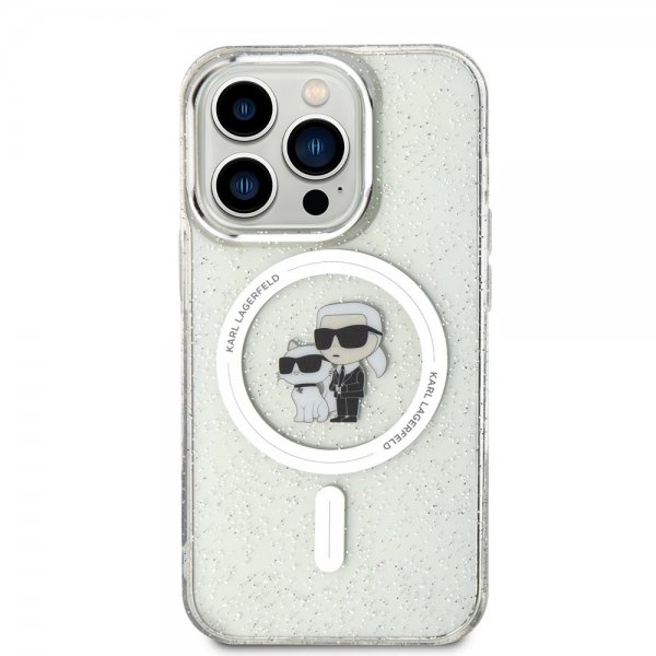 Karl Lagerfeld iPhone 15 Pro Cover Karl & Choupette Glitter MagSafe Transparent