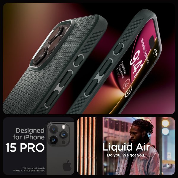 Spigen iPhone 15 Pro Cover Liquid Air Abyss Green