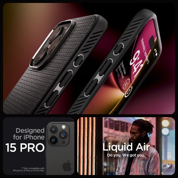 Spigen iPhone 15 Pro Cover Liquid Air Matte Black