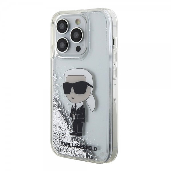 Karl Lagerfeld iPhone 15 Pro Cover Liquid Glitter NFT Karl Silver