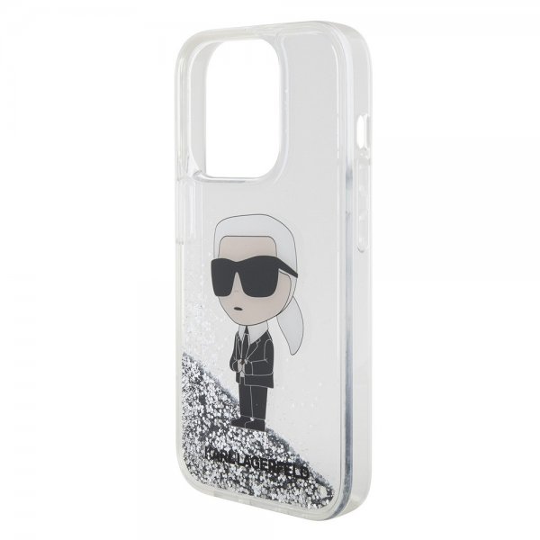 Karl Lagerfeld iPhone 15 Pro Cover Liquid Glitter NFT Karl Silver