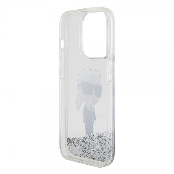 Karl Lagerfeld iPhone 15 Pro Cover Liquid Glitter NFT Karl Silver