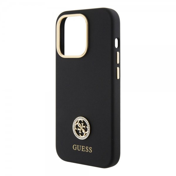 Guess iPhone 15 Pro Cover Liquid Silicone Metal Logo Sort