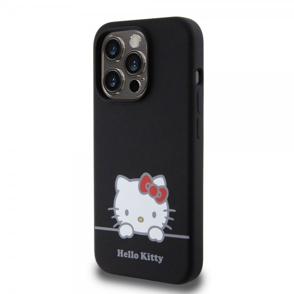 Hello Kitty iPhone 15 Pro Cover Flydende Silikone Sort