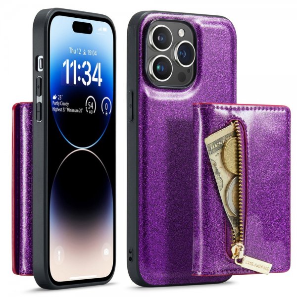 Dg.Ming iPhone 15 Pro Cover M3 Series Aftagelig Kortholder Glimmer Lilla