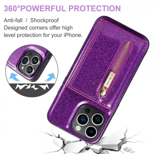 Dg.Ming iPhone 15 Pro Cover M3 Series Aftagelig Kortholder Glimmer Lilla