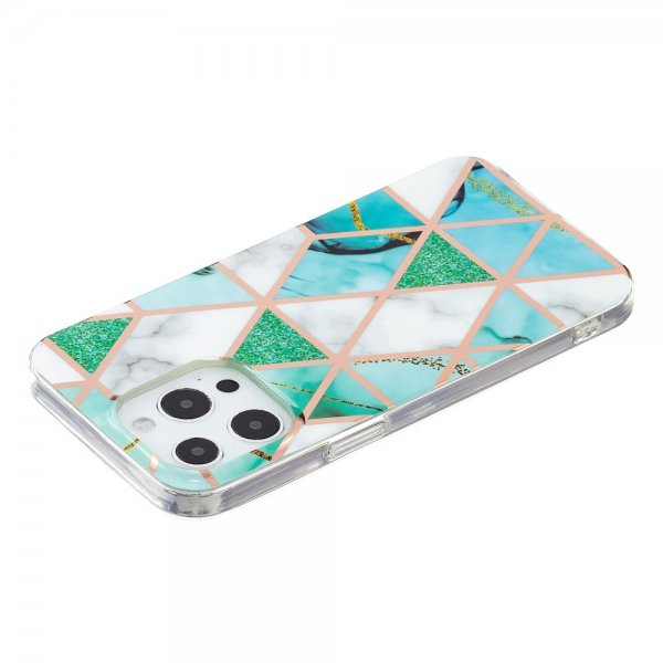 iPhone 15 Pro Cover Marmormønster Grøn Hvid