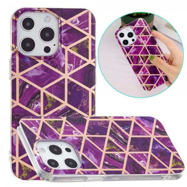 iPhone 15 Pro Cover Marmormønster Lilla