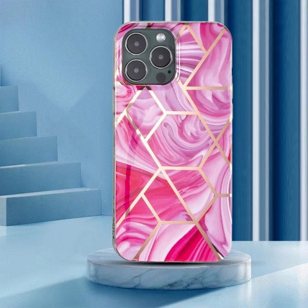iPhone 15 Pro Cover Marmor Mønster Rosa Rød