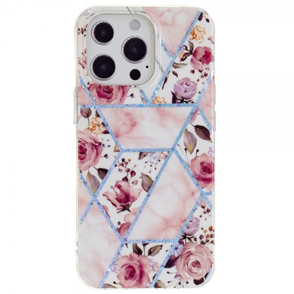 iPhone 15 Pro Cover Marmormønster Roser Rosa