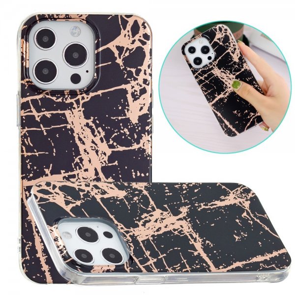 iPhone 15 Pro Cover Marmormønster Sort