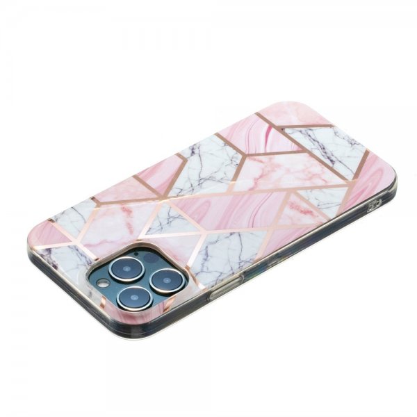 iPhone 15 Pro Cover Marmormønster Hvid Rosa
