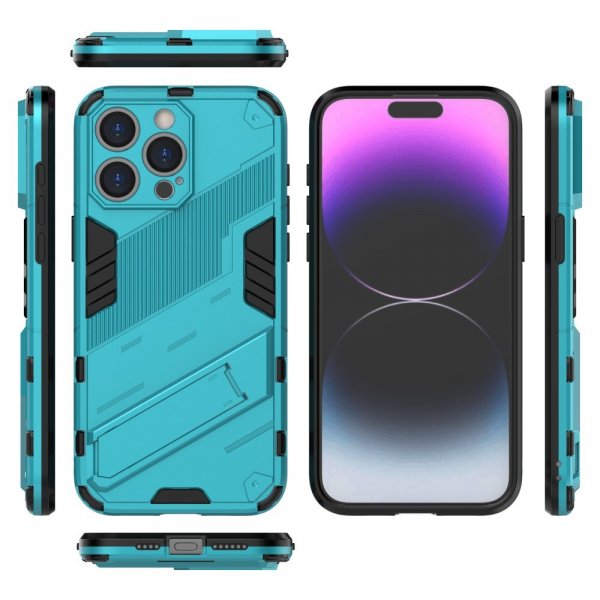 iPhone 15 Pro Cover med Stativ Lyseblå