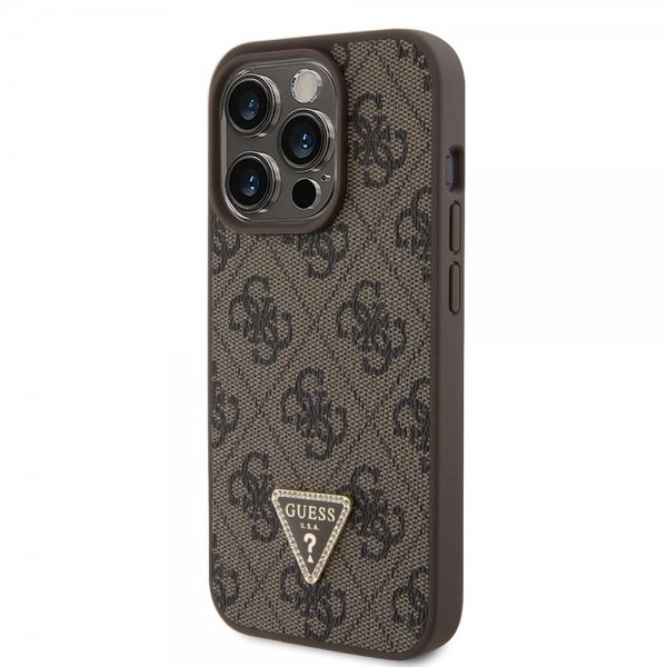 Guess iPhone 15 Pro Cover Metal Logo Rhinsten Crossbody Rem Brun
