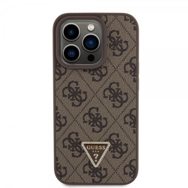 Guess iPhone 15 Pro Cover Metal Logo Rhinsten Crossbody Rem Brun