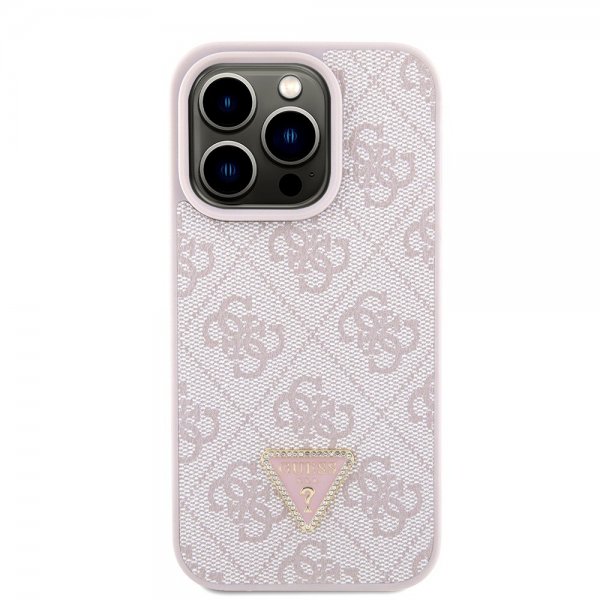 Guess iPhone 15 Pro Cover Metal Logo Rhinestone Crossbody Rem Rosa