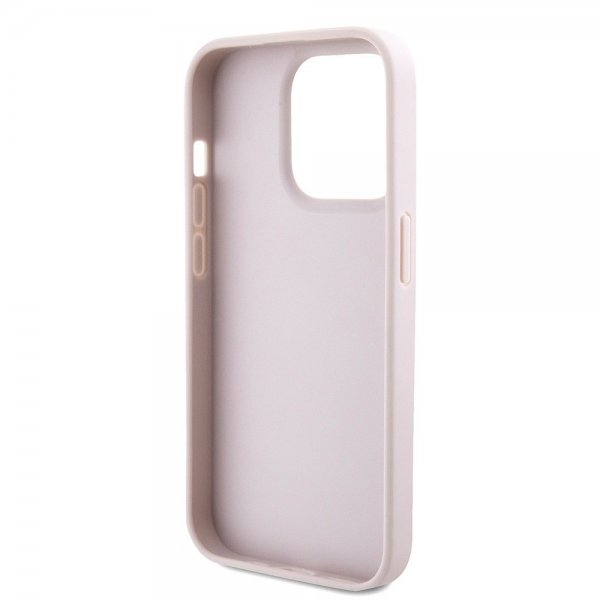 Guess iPhone 15 Pro Cover Metal Logo Rhinestone Crossbody Rem Rosa