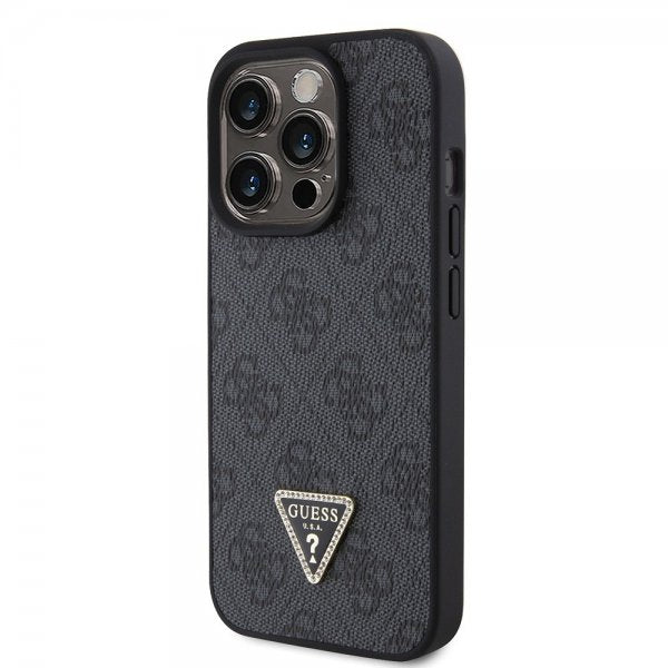 Guess iPhone 15 Pro Cover Metal Logo Rhinestone Crossbody Strap Sort