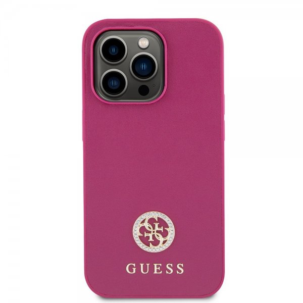 Guess iPhone 15 Pro Cover Metal Logo Rhinsten Metallic Rosa