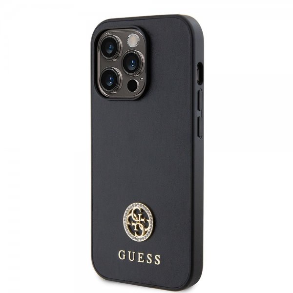 Guess iPhone 15 Pro Cover Metal Logo Rhinsten Sort