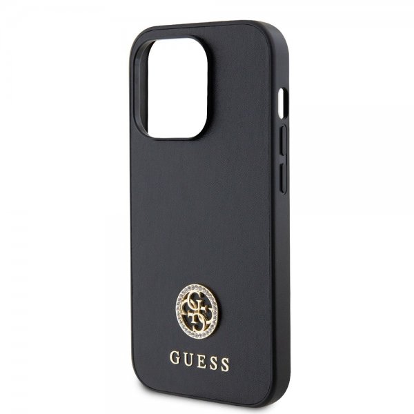 Guess iPhone 15 Pro Cover Metal Logo Rhinsten Sort