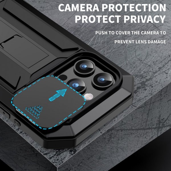 R-JUST iPhone 15 Pro Cover Metal Stødsikkert Kamerabeskyttelse Sort