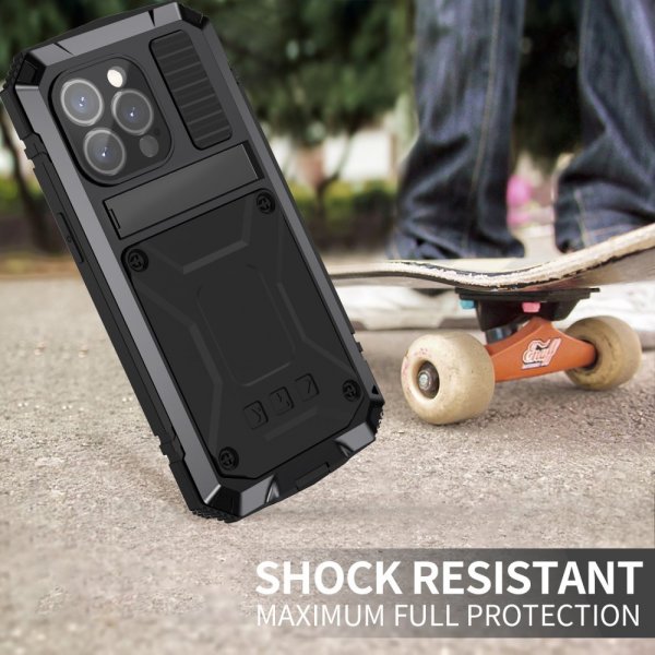 R-JUST iPhone 15 Pro Cover Metal Stødsikkert Sort