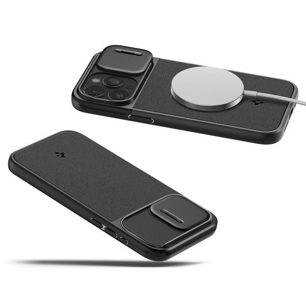 Spigen iPhone 15 Pro Cover Optik Armor MagFit Sort