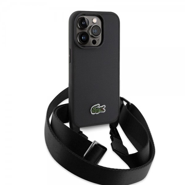 Lacoste iPhone 15 Pro Cover Petit Pique Logo Strap Sort