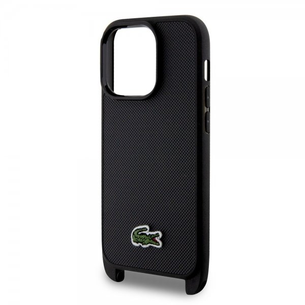 Lacoste iPhone 15 Pro Cover Petit Pique Logo Strap Sort