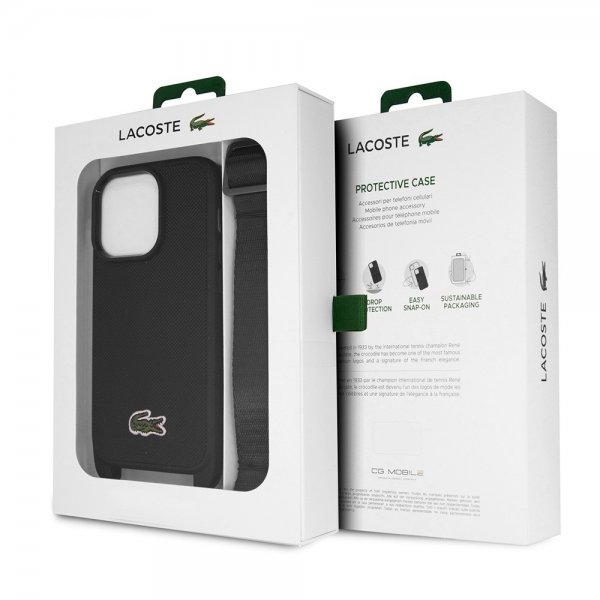 Lacoste iPhone 15 Pro Cover Petit Pique Logo Strap Sort