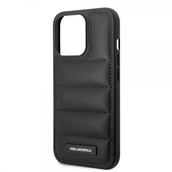 Karl Lagerfeld iPhone 15 Pro Cover Quilted Nylon Puffy Case Logo Plate Sort