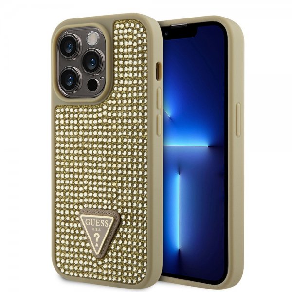 Guess iPhone 15 Pro Cover Rhinestone Guld