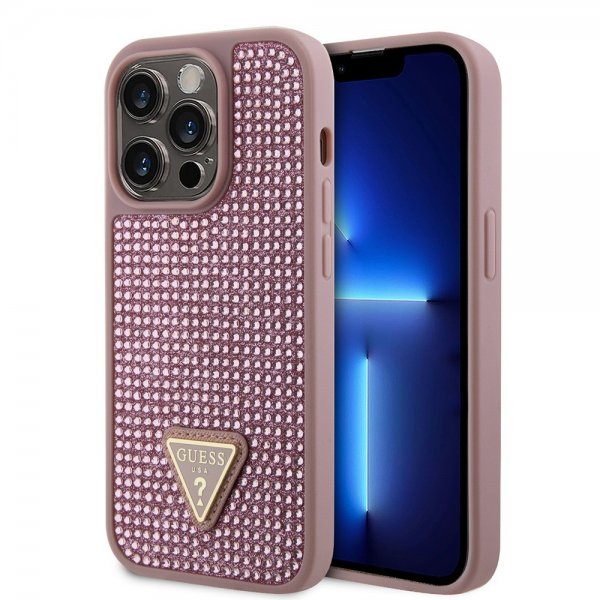 Guess iPhone 15 Pro Cover Rhinestone Rosa
