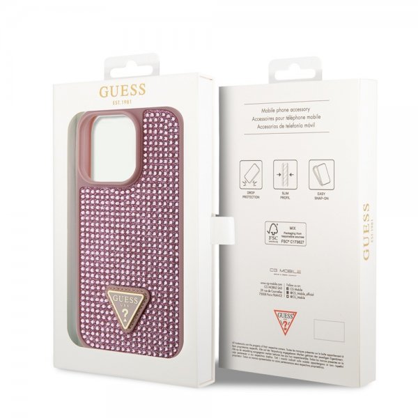 Guess iPhone 15 Pro Cover Rhinestone Rosa