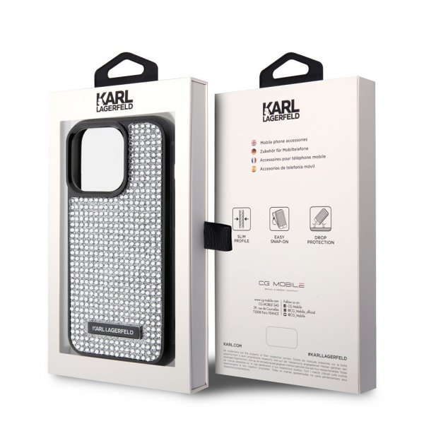 Karl Lagerfeld iPhone 15 Pro Cover Rhinestone Sølv