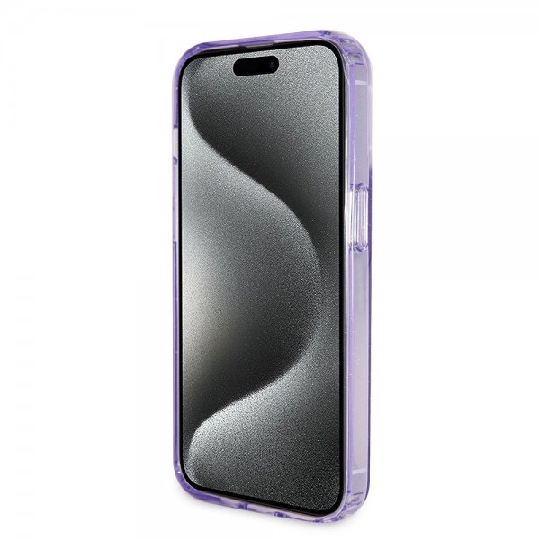 Guess iPhone 15 Pro Cover Ring Stand Glitter MagSafe Lilla