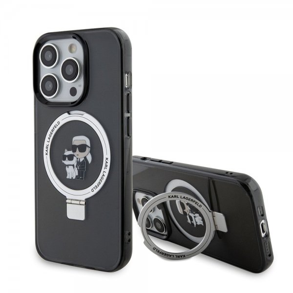 Karl Lagerfeld iPhone 15 Pro Cover Ring Stand MagSafe Sort