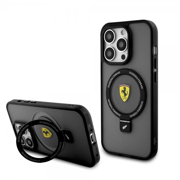 Ferrari iPhone 15 Pro Cover Ring Stand MagSafe Sort