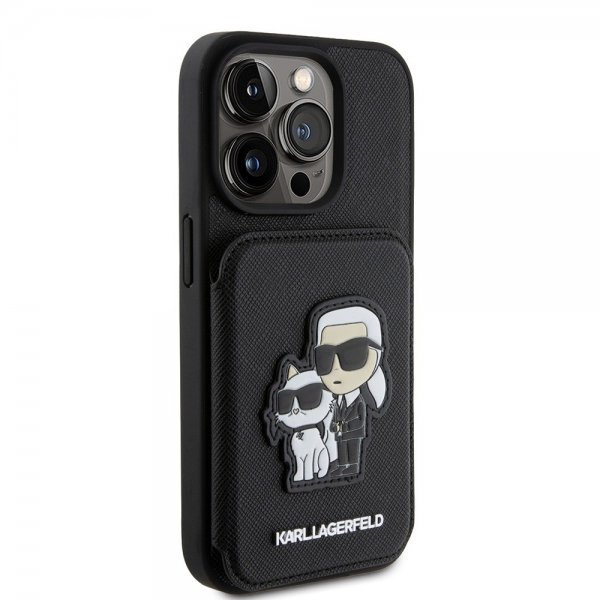 Karl Lagerfeld iPhone 15 Pro Cover Saffiano Kortpladser & Stand Sort