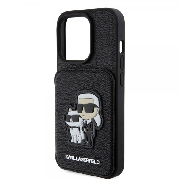 Karl Lagerfeld iPhone 15 Pro Cover Saffiano Kortpladser & Stand Sort