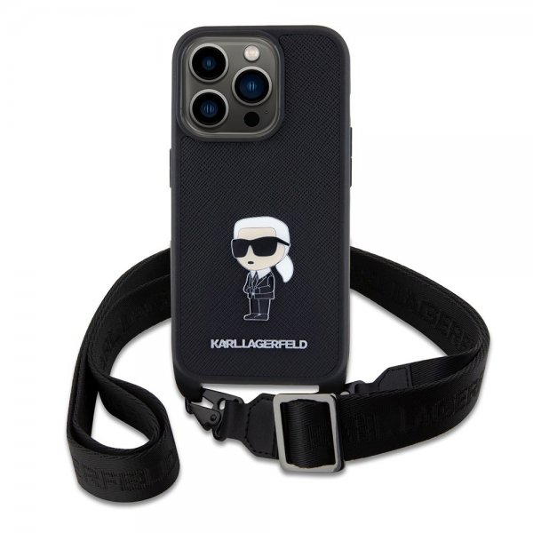 Karl Lagerfeld iPhone 15 Pro Cover Saffiano Crossbody Sort