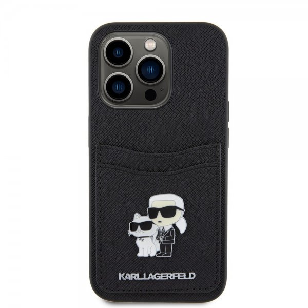 Karl Lagerfeld iPhone 15 Pro Cover Saffiano Double Cardslot Sort