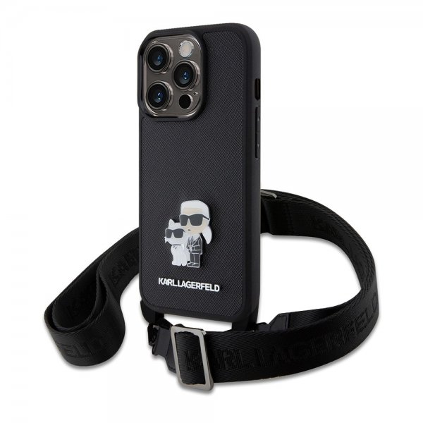 Karl Lagerfeld iPhone 15 Pro Cover Saffiano Karl & Choupette Crossbody Sort