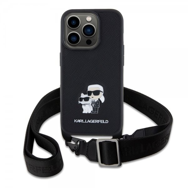 Karl Lagerfeld iPhone 15 Pro Cover Saffiano Karl & Choupette Crossbody Sort