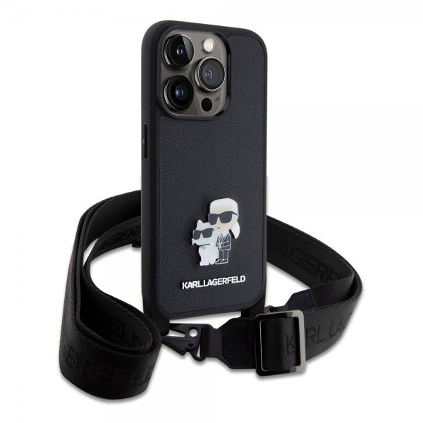Karl Lagerfeld iPhone 15 Pro Cover Saffiano Karl & Choupette Crossbody Sort