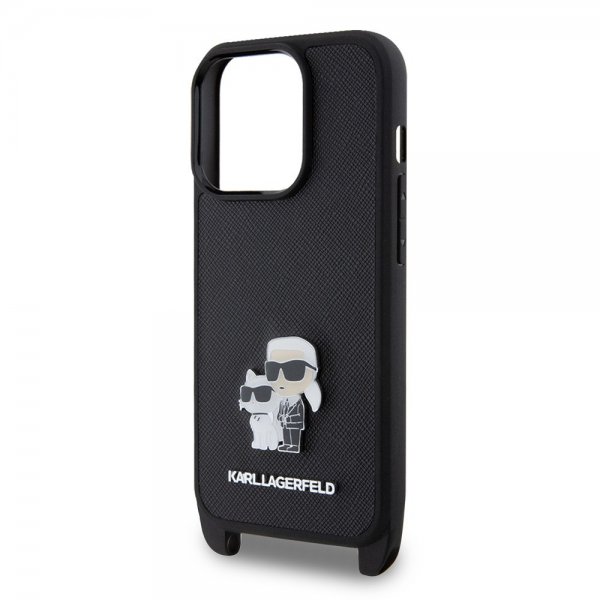Karl Lagerfeld iPhone 15 Pro Cover Saffiano Karl & Choupette Crossbody Sort