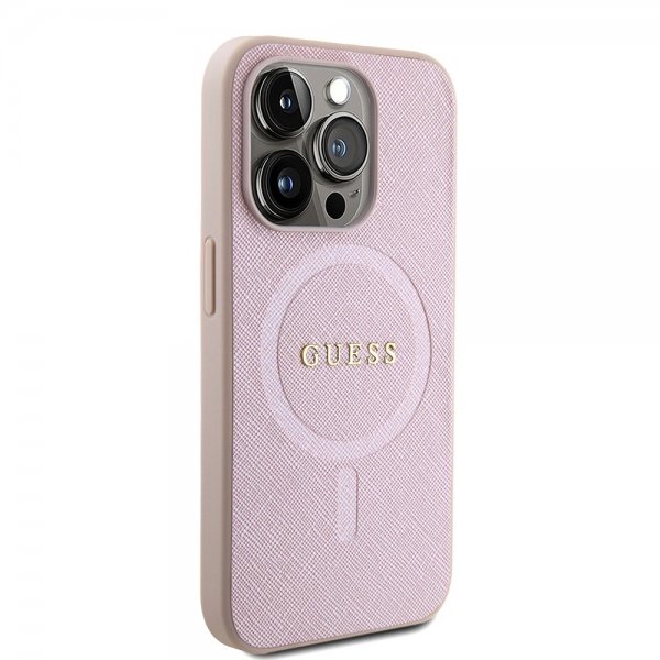 Guess iPhone 15 Pro Cover Saffiano MagSafe Rosa