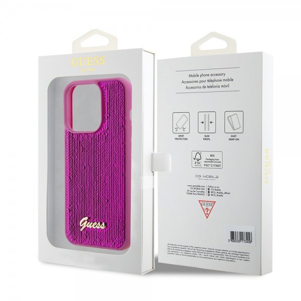 Guess iPhone 15 Pro Cover Sequin Fuschia